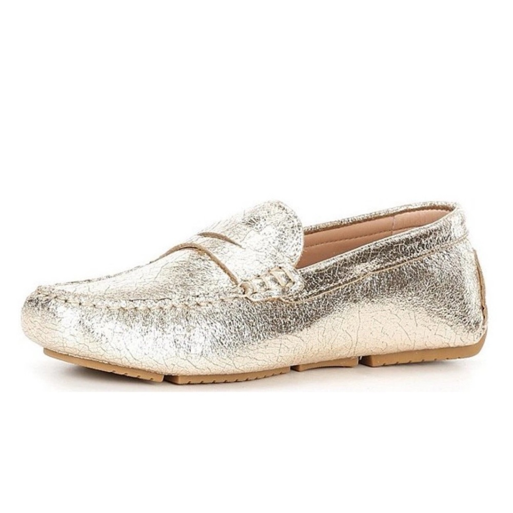 New Flag Ltd. Gold Crinkled Leather Loafers Flats size 8